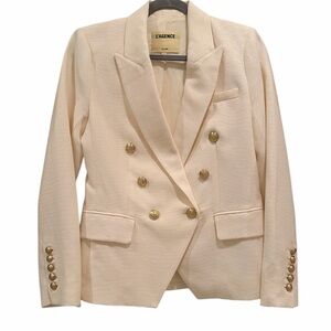 L’AGENCE Kenzie Ribbed Ottoman Double Breasted Blazer Gold Buttons Cream Ivory